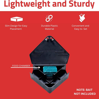 Lockable Mouse Bait Station, Heavy Duty Reusable Bait Box for Indoor and Outdoor Use, Tamper Resistant Design, 6 Pack with 2 Keys, Black