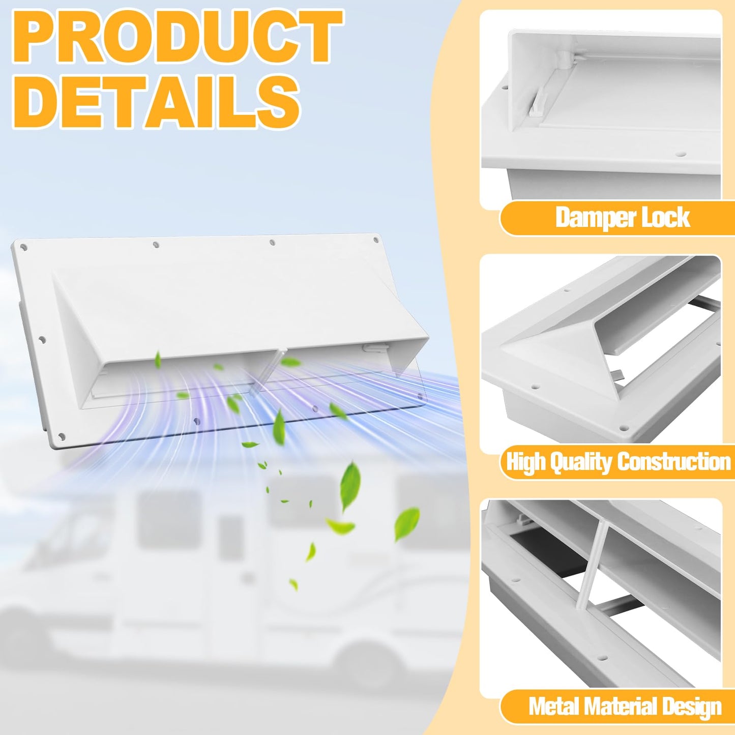 RV Range Hood Vent Cover, RV Stove Exhaust Vent Cover Replacement with Screen & Damper, Waterproof Exterior Vent for Camper Trailer Motorhome, Includes 10Pcs Screws, White