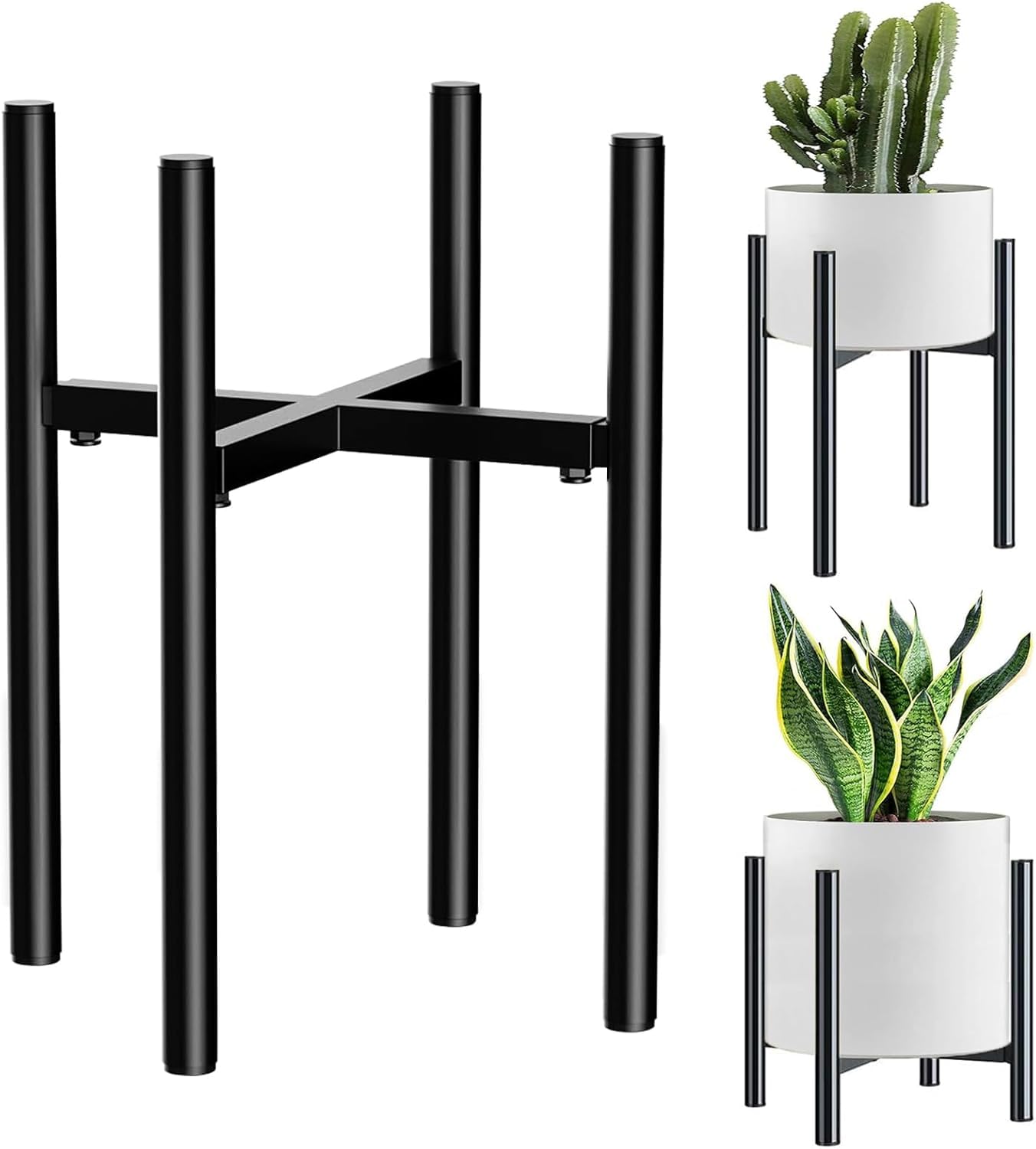 Plant Stand Indoor Adjustable, Metal Modern Plant Stands, Heavy Duty Stable Plant Pot Flower Holder Indoor Outdoor Corner, Black