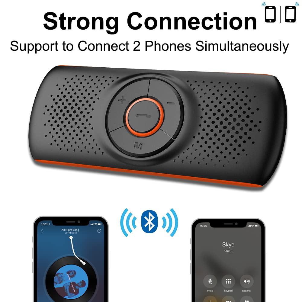 Car Bluetooth Speaker for Cell Phone, SKYBESS Portable Wireless in Car Speakerphone for Handsfree Talking, Bluetooth Car Kit Music Player with Visor Clip, Support Siri Google Assistant TF Card