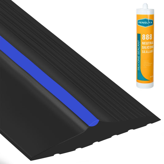 10FT Garage Door Bottom Threshold Seal Strip with 300ml Black Adhesives, Universal Rubber DIY Bottom Floor Threshold Seal, Weatherproofing Weather Stripping Replacement (3.05M, Black&Blue)