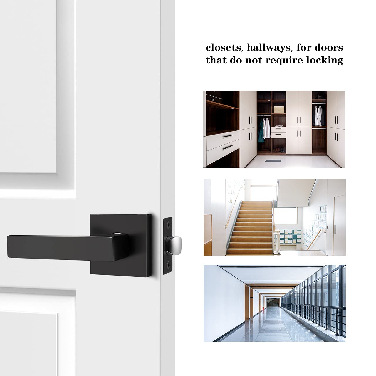 Probrico Interior Black Door Handles, Heavy Duty Passage Lever Door Handle for Closet Hallway Indoor Handles