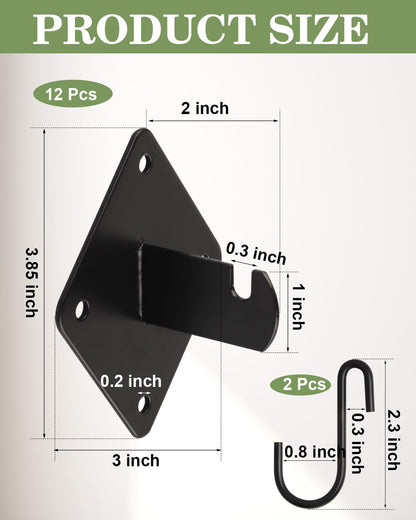 WENHUALI Gridwall Mount Brackets, 12 Pcs Grid Wall Accessory with Screws and 2 Pcs S Hooks for Wall Grid Panels, Perfect for Clothing Stores, Retail Displays, Home Wall Organization (Black)