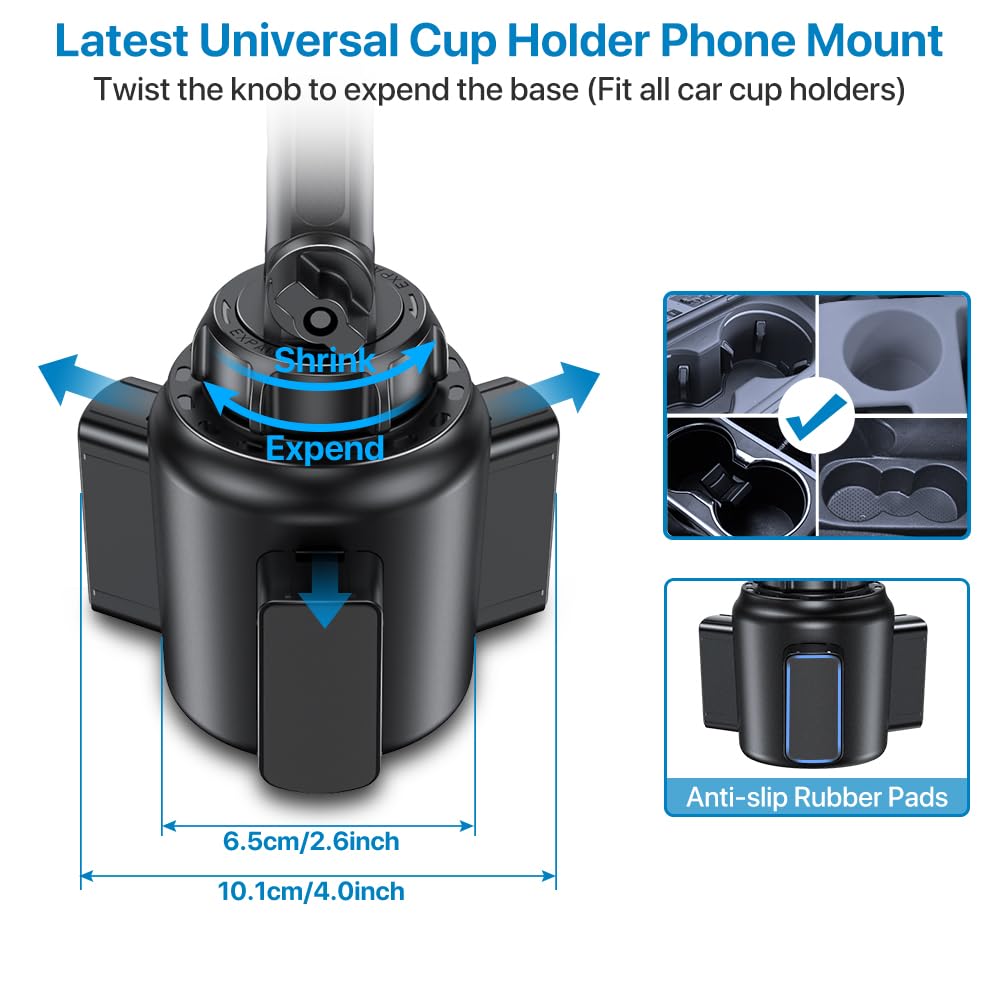 Miracase Universal Cup Phone Holder for Car, [Upgraded Version] Adjustable Long Neck Car Cup Holder Phone Mount Cradle Friendly Compatible with iPhone Huawei Google and All Smartphones, Silver