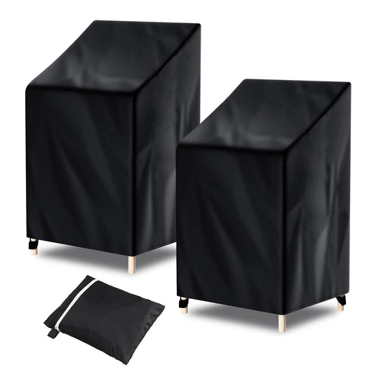 Pektiftn Outdoor Patio Chair Covers waterproof for Stackable Chairs, 100% Waterproof Anti-UV Dustproof All Weather Protection, Garden Lawn Patio Furniture Covers (Black, 2PCS, 28" W x 30" D x 47" H)
