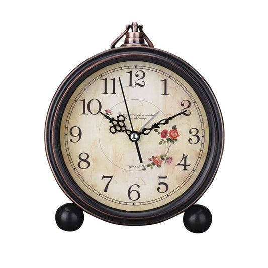 Vintage Alarm Clock Table Clock Silent Retro Desk Clock Decorative Non-Ticking Table Alarm Clock Quartz Movement for Bedroom Living Room Decor, Without Battery