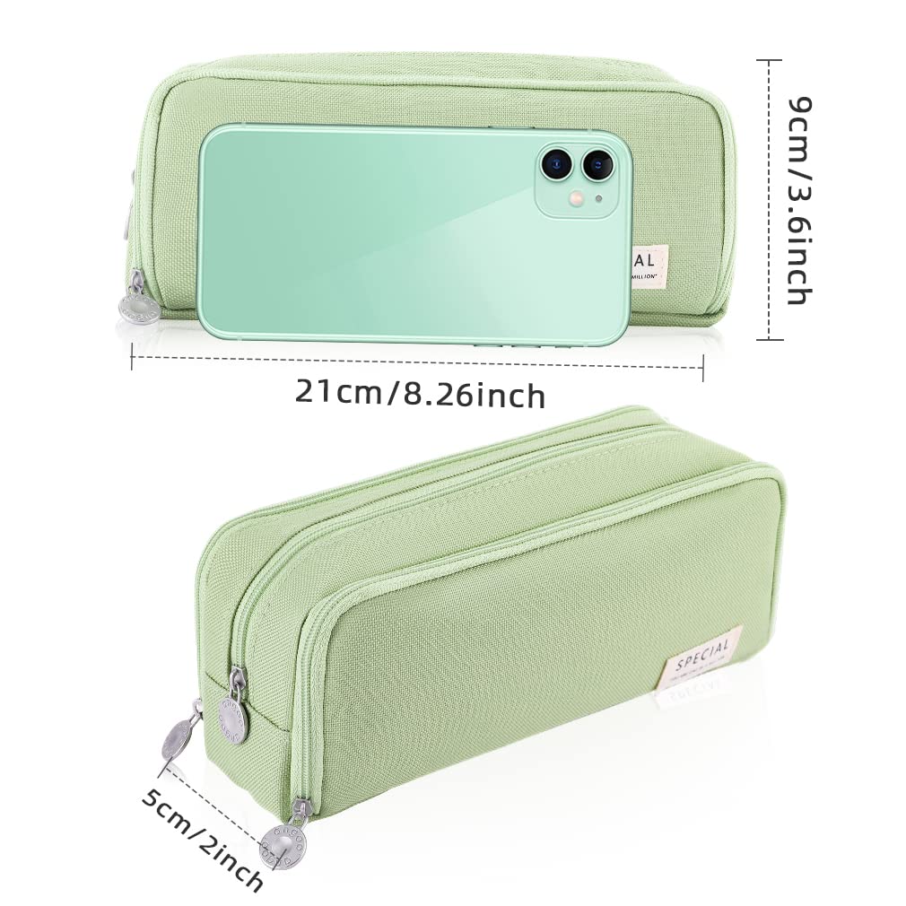 iSuperb Large Pencil Case 3 Compartments Pencil Pouch Big Capacity Pencil Bag Oxford Stationery Storage Pen Bag Cosmetic Makeup Pouch for Women Girls (Green)