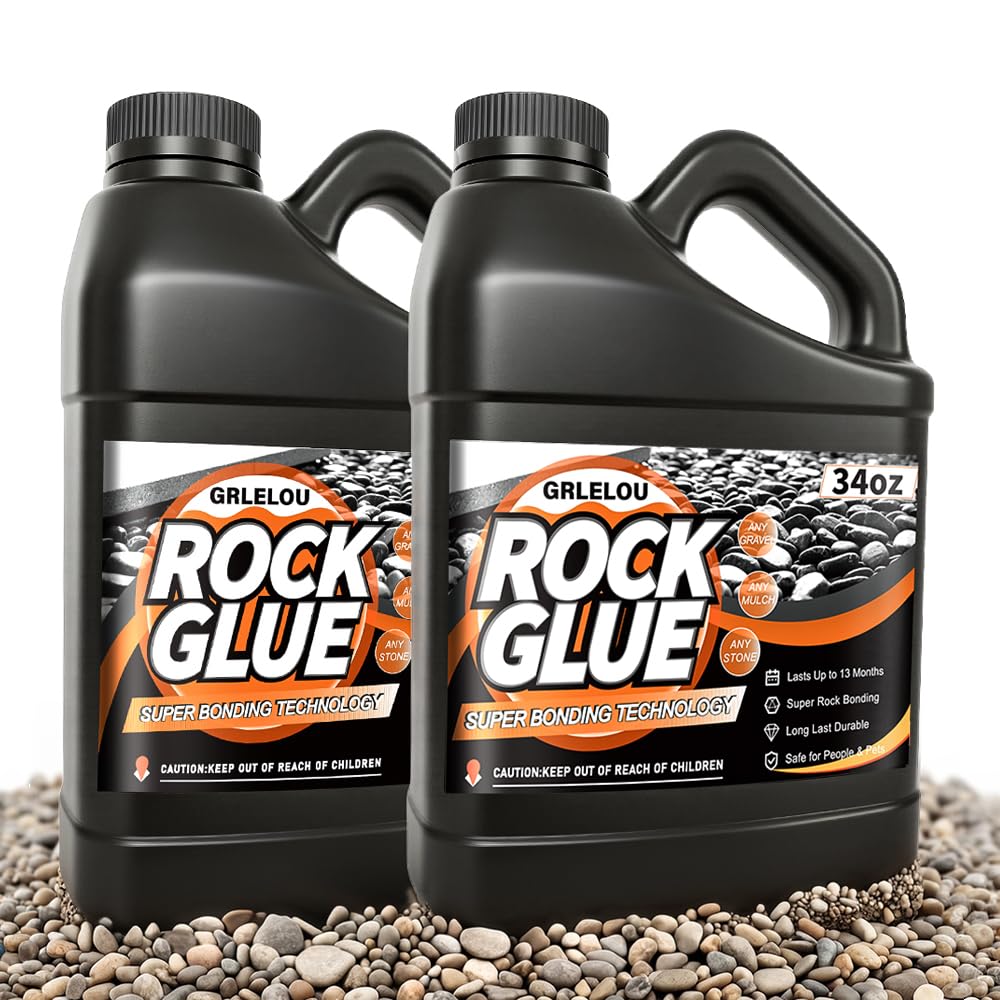 GRLELOU Mulch Glue for Landscaping, 2 L Fast-Drying Weather-Resistant Non-Toxic Clear Rock Glue Spray for Locking Down Rocks, Mulch, Pea Gravel & Pebbles(1 L ×2)
