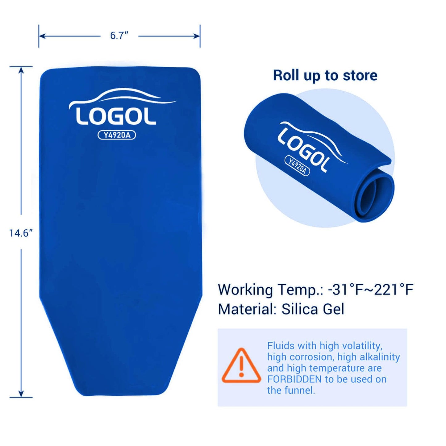 LOGOL Flexible Oil Funnel - Reusable General Oil Change Draining Tool - Silica Gel Material - Blue - 14.7 x 6.8 inches