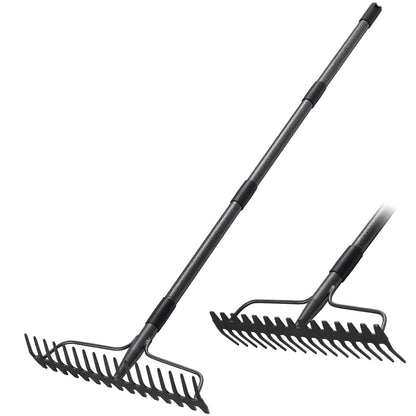 Garden Rake, 49" Long Long Handle, 17" Wide Heavy Duty Garden Leaf Rake for Thatching Raking Leaf Loosening Soil Gathering Mulch Leveling Rocks, Metal Bow Rakes for Leaves Grass