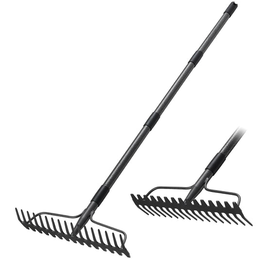 Rake for Lawn, 63" Long Handle, 17 Inch Wide Heavy Duty Garden Rake Thatch Leaf Rakes for Raking Leaf Loosening Soil Gathering Mulch Leveling Rocks, Rustproof Metal Bow Rakes for Leaves Grass