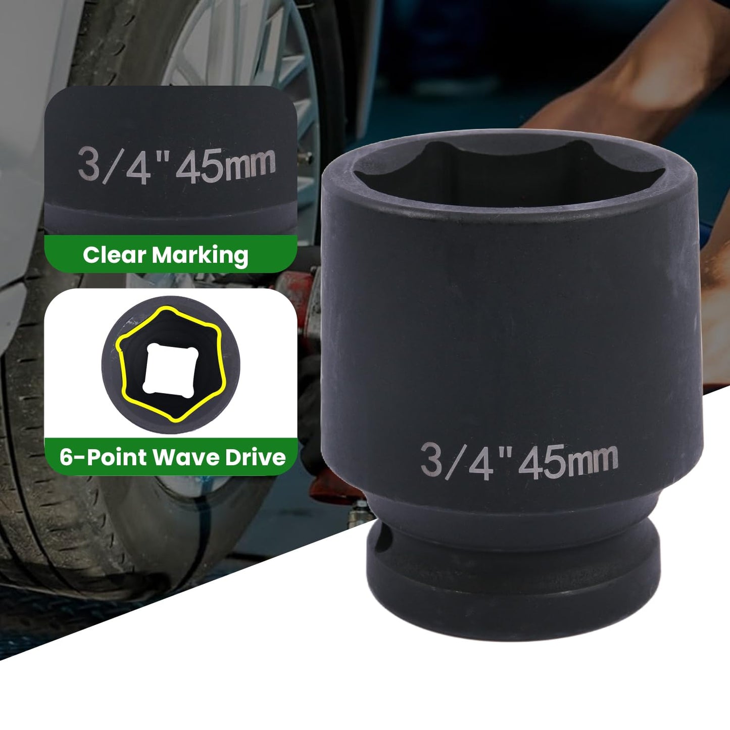 Uxney 3/4" Drive 45mm Impact Socket，6-Point Standard Impact Sockets Made with Chrome Molybdenum Alloy Steel, Metric