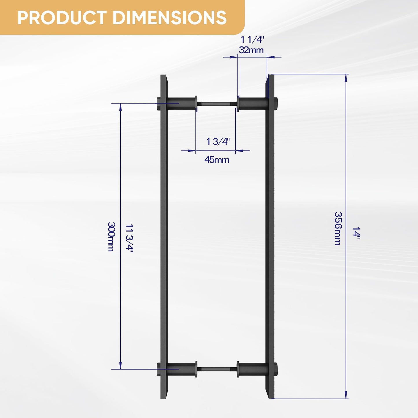 JUBEST 14'' Sliding Barn Door Handle Double Side Pulls Swing Door Handles, Side Mount Handles. Matte Black