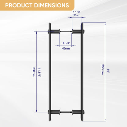 JUBEST 14'' Sliding Barn Door Handle Double Side Pulls Swing Door Handles, Side Mount Handles. Matte Black