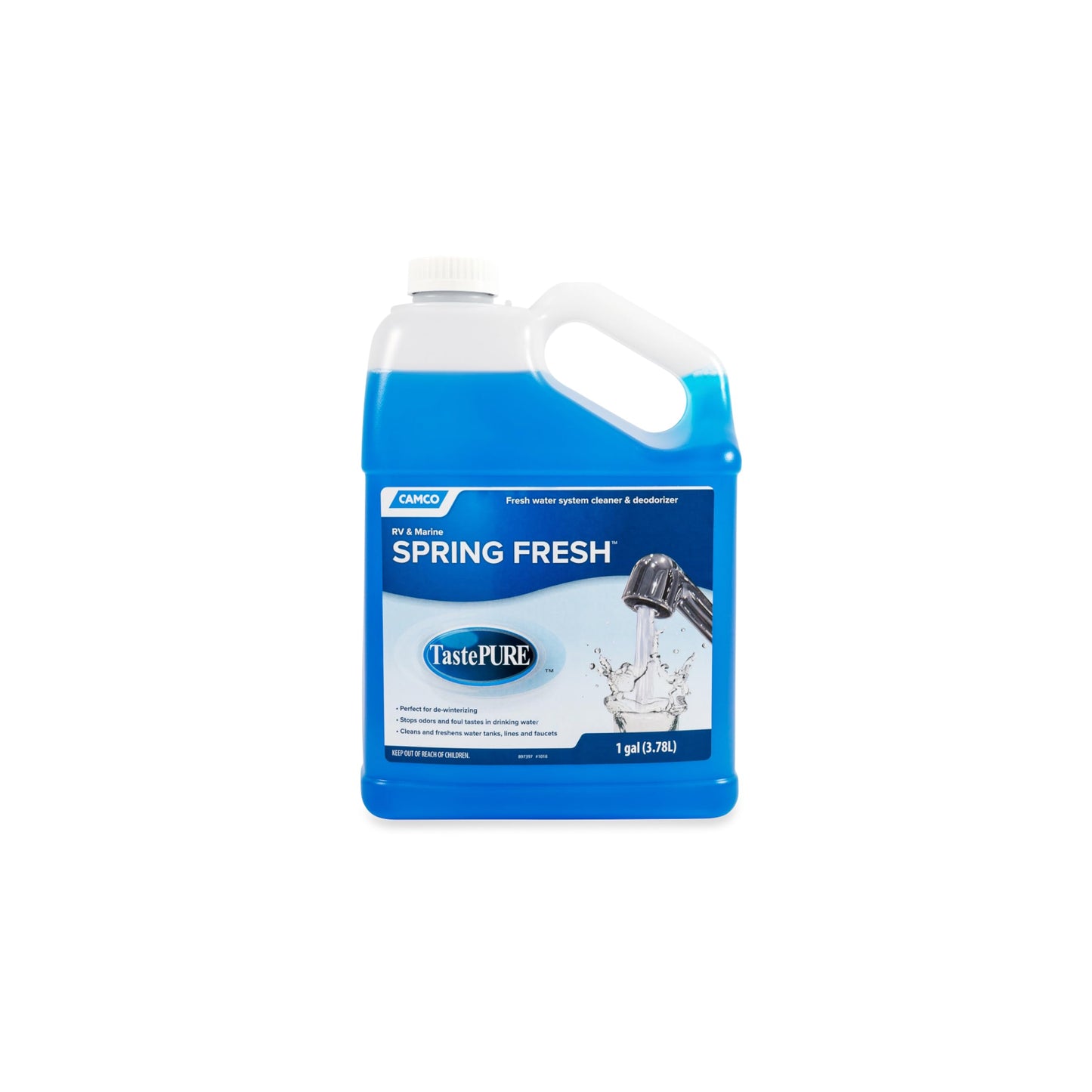 Camco TastePURE Spring Fresh Water System Cleaner and Deodorizer for RV and Marine - Cleans and Freshens Water Lines, Great for Dewinterizing - 1 Gallon (40207), Blue