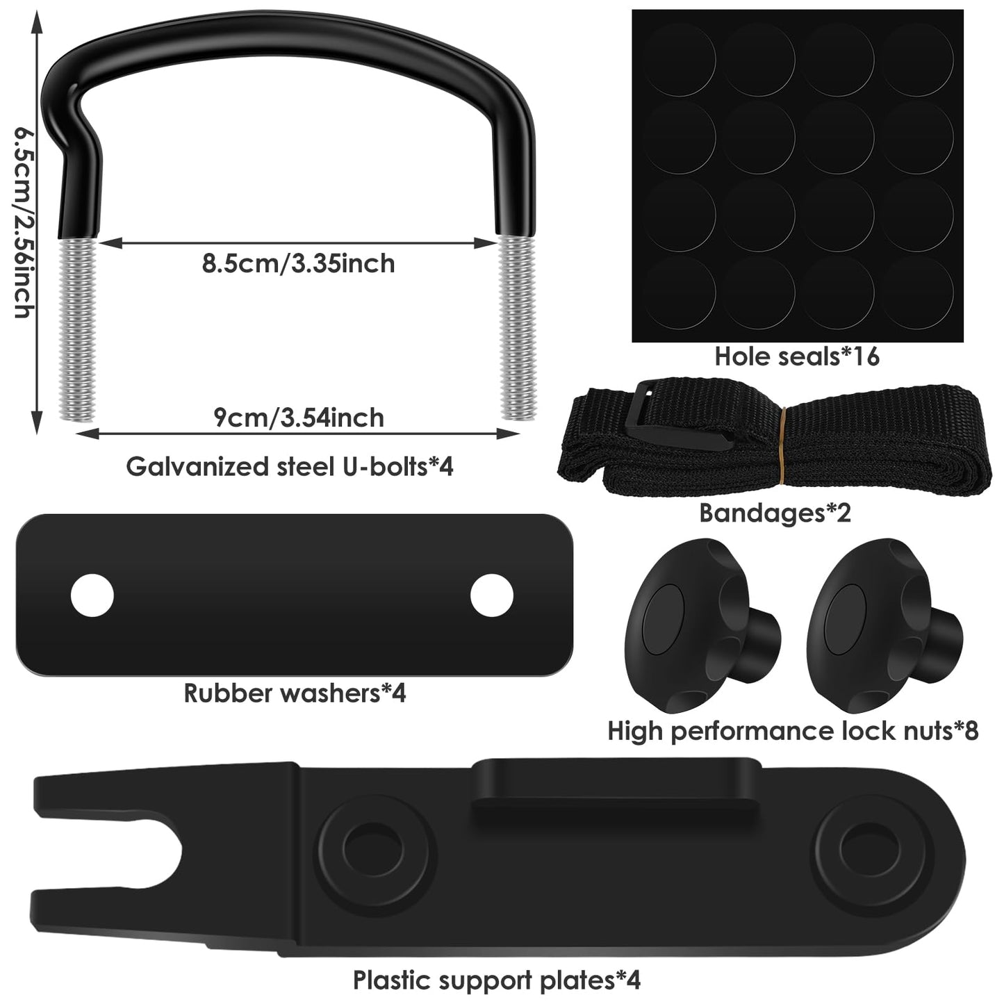 KOUISYY Universal Roof Box Mounting Fitting Kit, Heavy Duty Roof Rack U-Bolt Clamp Kit with 2 Straps & 20 Hole Seals, Anti-Scratch Car Cargo Carrier Brackets for SUV Van Truck Fits Most Roofs Boxes
