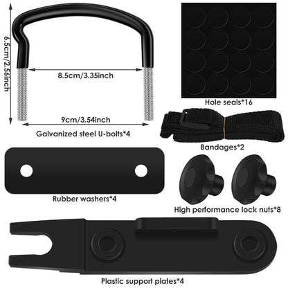 KOUISYY Universal Roof Box Mounting Fitting Kit, Heavy Duty Roof Rack U-Bolt Clamp Kit with 2 Straps & 20 Hole Seals, Anti-Scratch Car Cargo Carrier Brackets for SUV Van Truck Fits Most Roofs Boxes