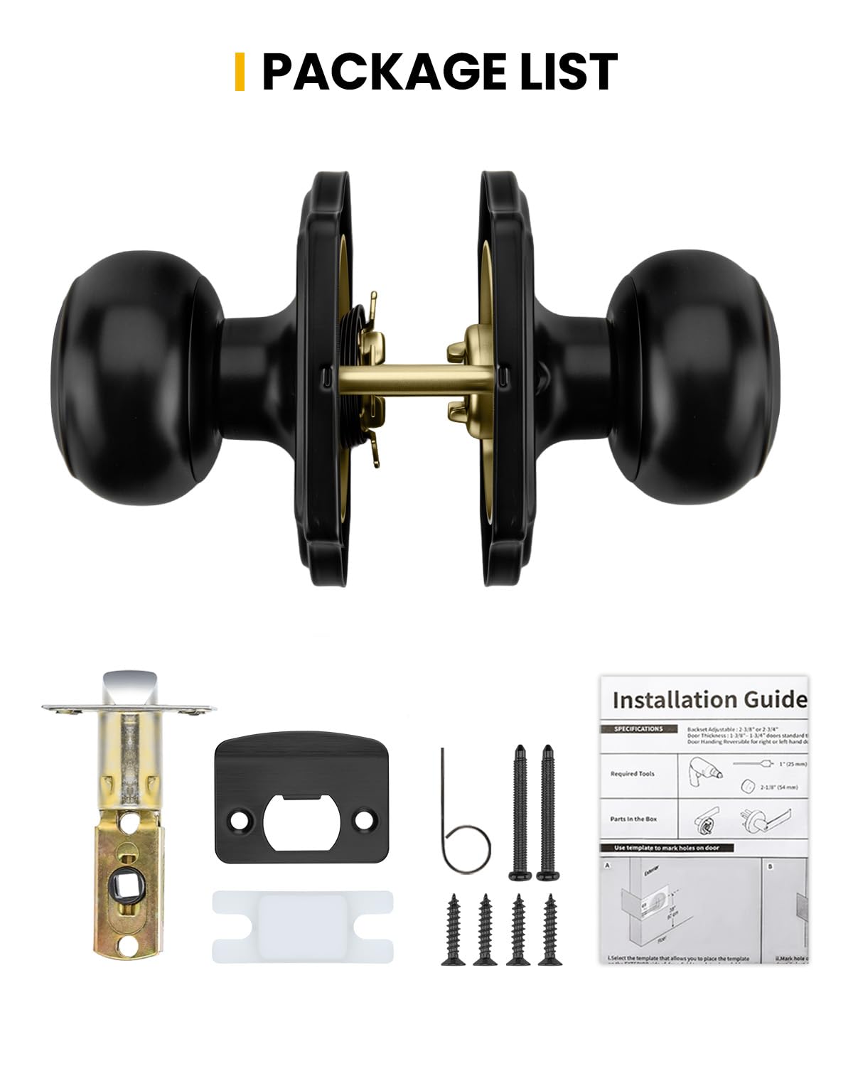 goldenwarm Closet Door Knob with Lock, Black Door Knobs Passage Doors Lock, Reversible Handle with Lock for Left or Right Keyless Bathroom/Bedroom,Modern Home Décor(1 Pack)