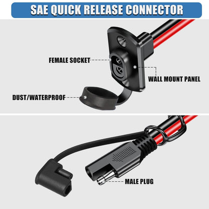 Linkstyle 3PCS SAE Quick Connector Harness, 1FT 12AWG SAE Adapter Male Plug to Female Socket Cable, Waterproof SAE Extension Cord, for Solar Panel Generator Battery Charger