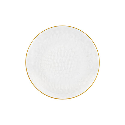 PLASTICPRO 30 Pack Hammered Plastic Plates Heavyweight Disposable Plastic Plates Elegant Clear Hammered Rim Platsic Party Dishes (Hamered Clear With Gold Rim, 7'' INCH PLATES)