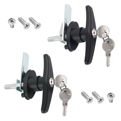 L&R T Handle Lock Set,Heavy Duty Truck Cap Locking T-Handles Kit with 4 Keys as Garage Door T Handle,Rust-Proof Camper Shell Lock Replacement Parts Fit for RV Camper Truck