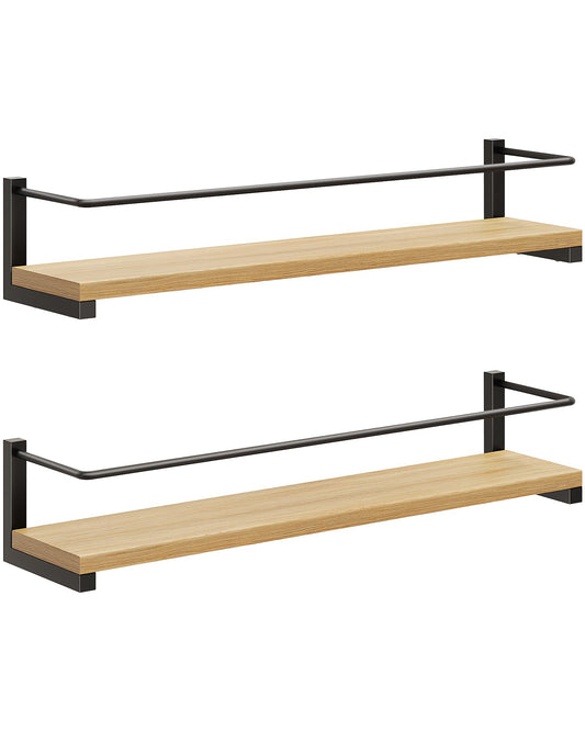 OROPY Wood Spice Racks Wall Mounted, Rustic Hanging Spice Storage Organizer, Kitchen Wall Spice Rack, 2 Pack
