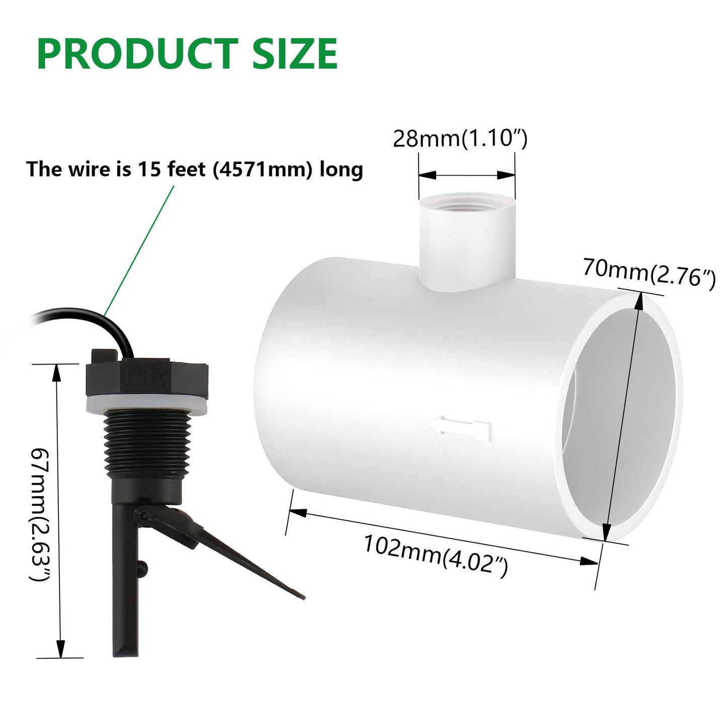 Wengart Flow Switch Assembly with 2-Inch Tee, Compatible with Hayward Goldline Aqua Rite Salt Chlorine Generator Systems, Replaces GLX-FLO-RP, 15ft Cable for In-ground Pools, Fixes No Flow Light
