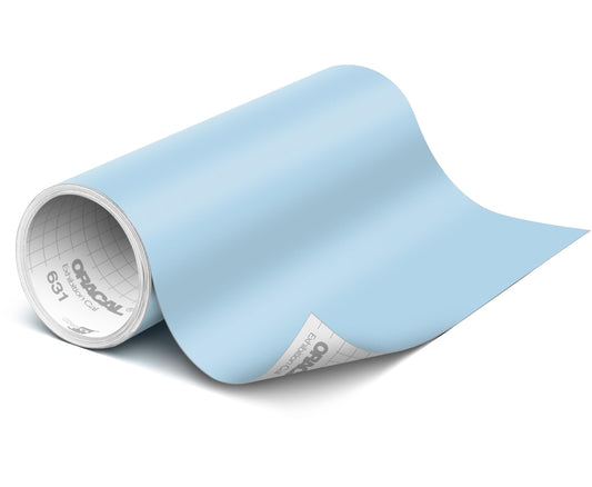 ORACAL 631 Matte Powder Blue Vinyl Durable Roll Easy to Weed Permanent Adhesive Craft Vinyl for Plotting Machines, Decals & DIY Projects 12” x 15ft + Transfer Tape 12" x 24"