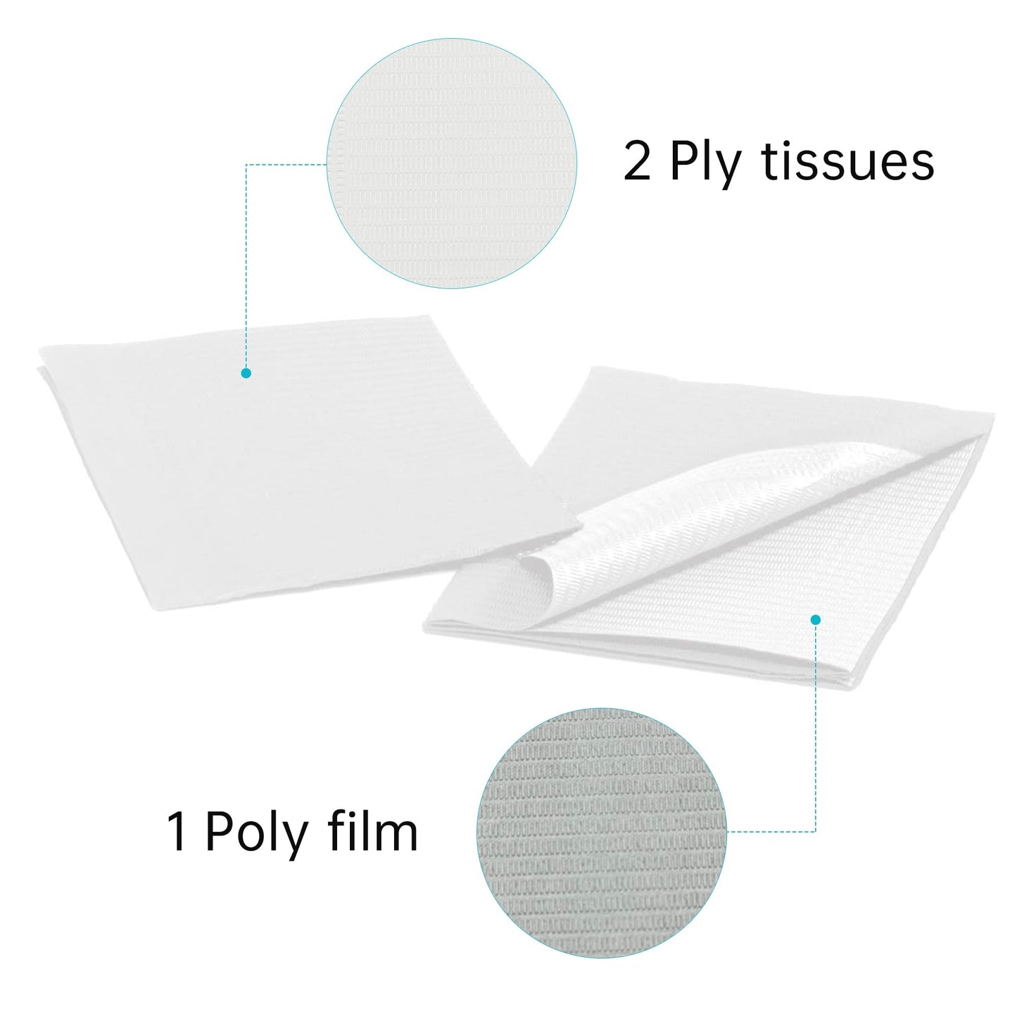 Disposable Dental Bibs 13"x18"（125Pack） - 3 Ply Waterproof Tattoo Bib Sheet for Patients - Dentist or Medical Tray Cover and Nail Table Cover Supplies (White)