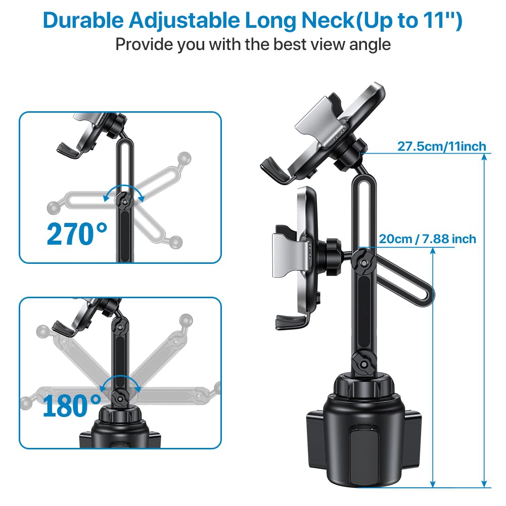 Miracase Universal Cup Phone Holder for Car, [Upgraded Version] Adjustable Long Neck Car Cup Holder Phone Mount Cradle Friendly Compatible with iPhone Huawei Google and All Smartphones, Silver