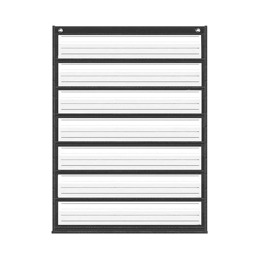 Auchq Magnetic Pocket Chart,Standard Pocket Chart with 7+1 Pockets,14 Double-Sided Dry-Eraser Cards for Daily Schedule,Class Demonstrations,Classroom Office Home Activities (Black)