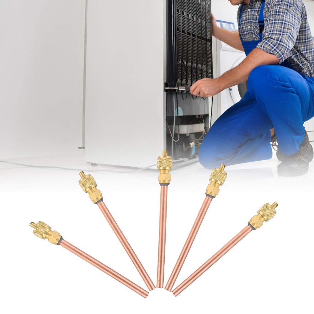 5Pcs Refrigerator Filing Access Valves, One Way 1/4" OD Air Conditioner Conditioning Filling Valves Kit 4.7in Total Length
