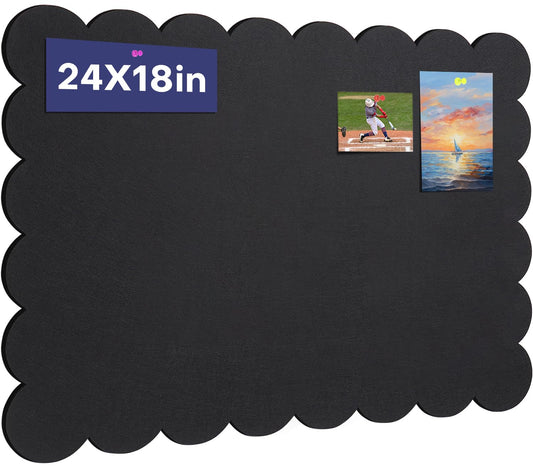 Scalloped Felt Bulletin Board, 24 x 18 Inches Pin Cork Board with 20 Pushpins - Decorative Cork Alternative for Wall, Foldable Picture Self Adhesive Vision Prayer Board - Black