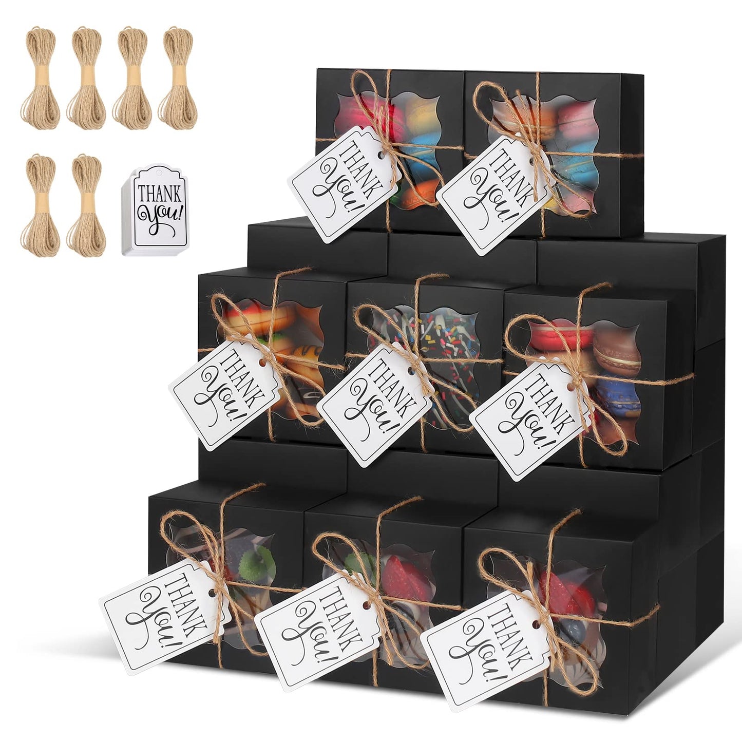 KPOSIYA 60 Pcs Black Bakery Boxes with Window - 4x4x2.5 Inch Individual Cupcake Boxes - Kraft Paper Black Gift Box for Pastries, Cookies, Pie, Donuts, Macaroon