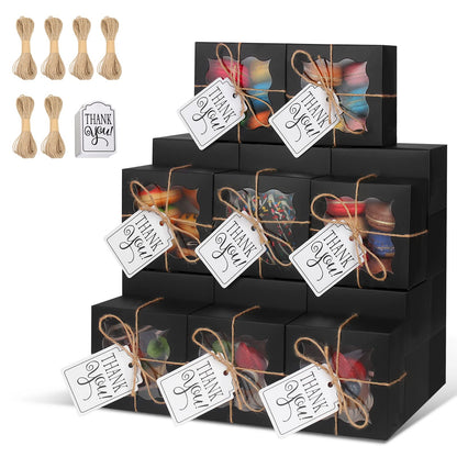 KPOSIYA 60 Pcs Black Bakery Boxes with Window - 4x4x2.5 Inch Individual Cupcake Boxes - Kraft Paper Black Gift Box for Pastries, Cookies, Pie, Donuts, Macaroon