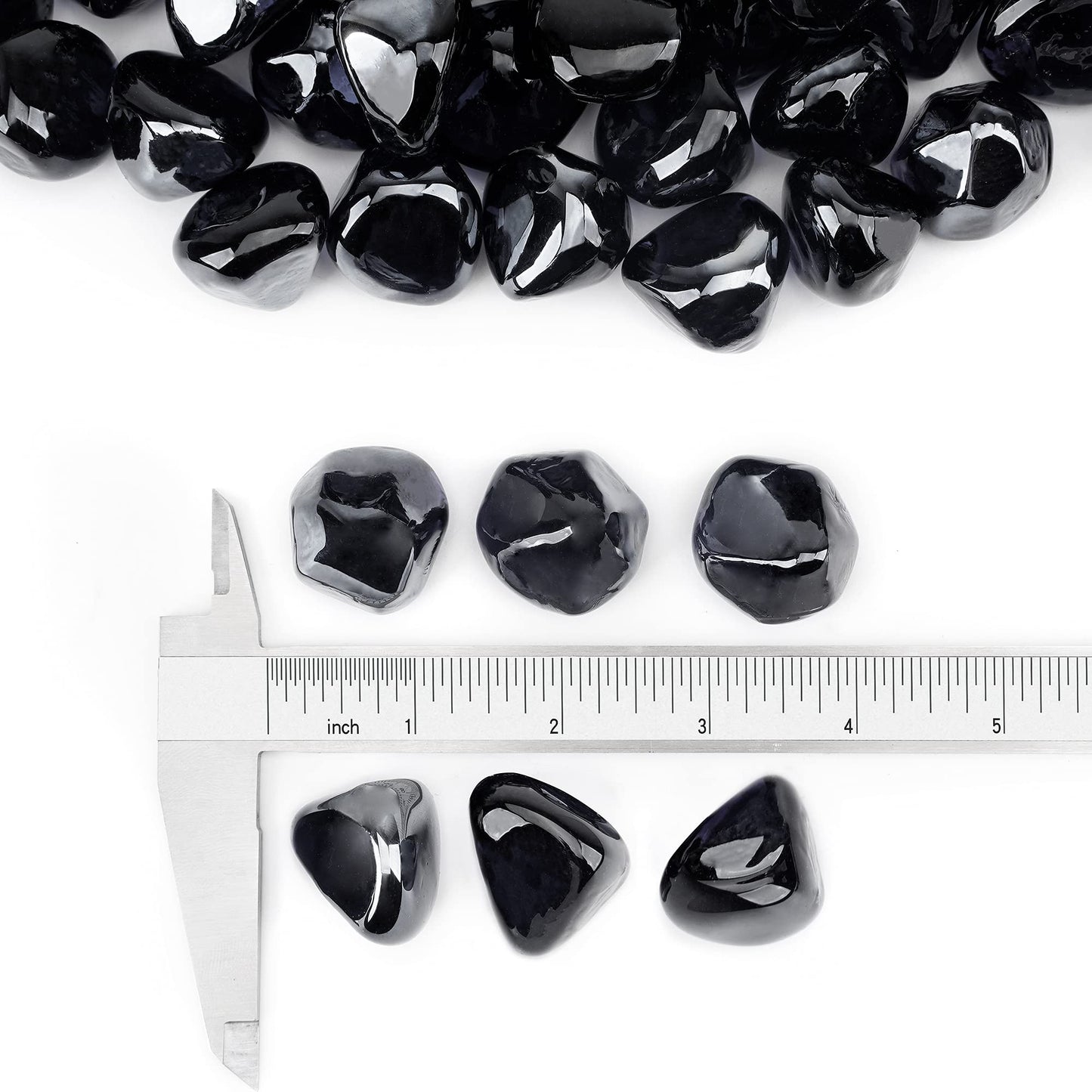 Stanbroil 10-Pound Reflective Fire Glass Diamonds - 1/2 inch Luster Fire Glass for Fireplace Fire Pit and Landscaping, Onyx Black Luster