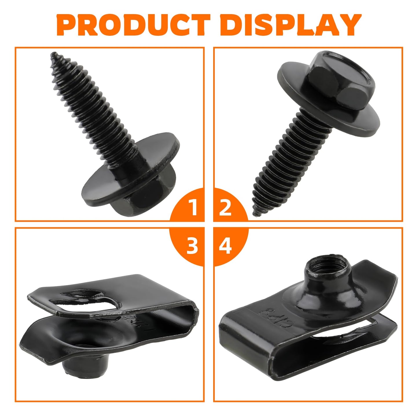 GoaMotors 50PCS 1/4 Body Fasteners - 25 Bolts & 25 U-Nut Clips for Fender, Engine Cover & Splash Shield