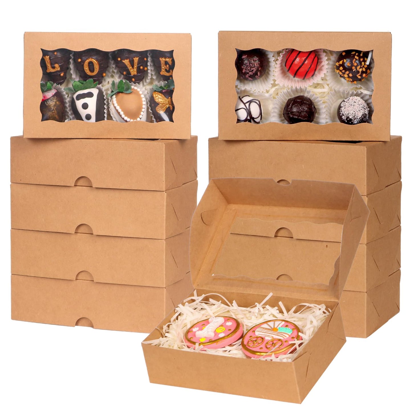 OSPAKTEK50pcs 7x4.3x2 Inches Brown Bakery Boxes for Cookies, Strawberries, Cake Pops, Truffles, Cakesickles, Charcuterie - Christmas, Valentine's, Mother's Day