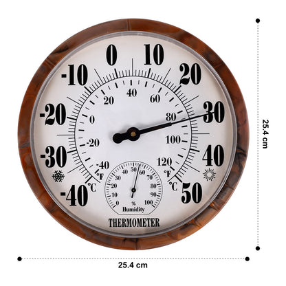 Indoor Outdoor Thermometer Hygrometer - 25.4cm Outdoor Thermometers Large Number, 2 in 1 Thermometer Hygrometer, No Battery Needed Large Outdoor Thermometers for Patio (Brown)