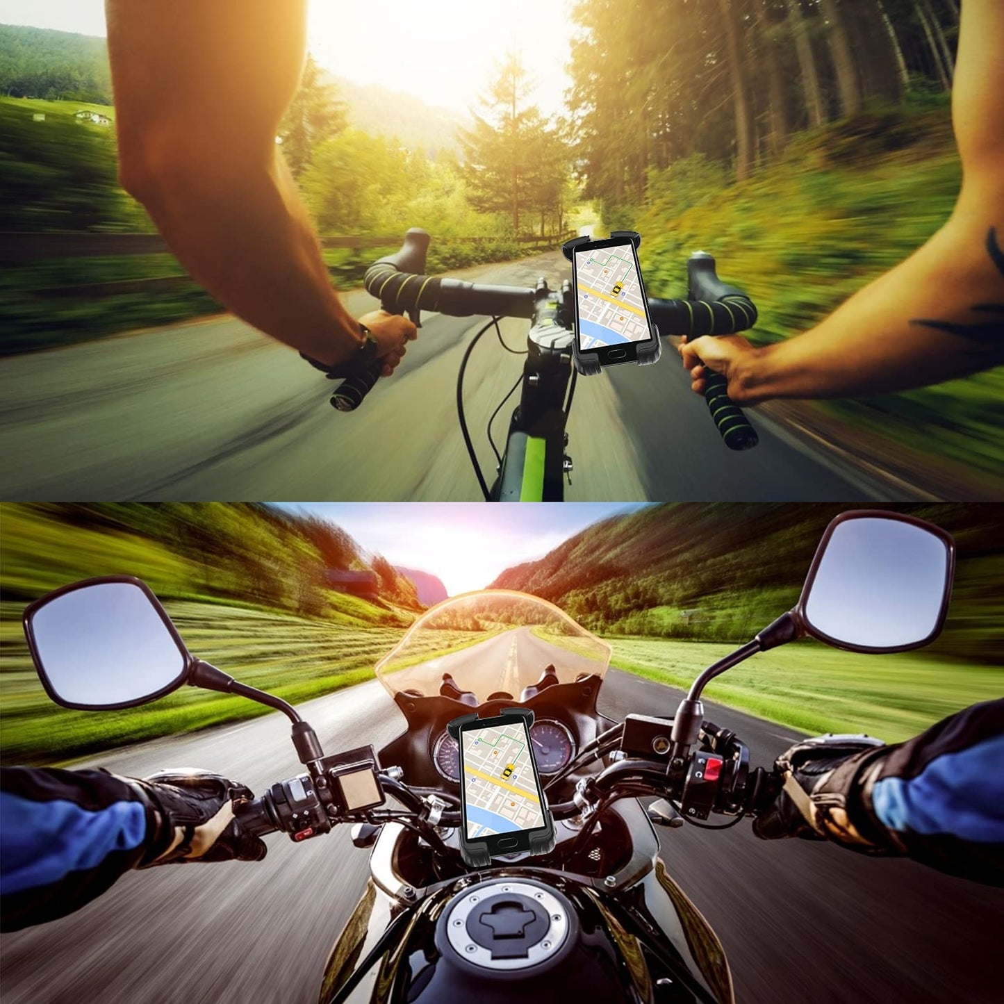 Marspeeder Bike Motorcycle Phone Mount, Super Stable Bike Motorcycle Phone Holder with Security Lock, Bicycle Phone Mount with Soft Cushion & Adjustable Metal Clip Compatible with 4.7''-6.8'' Phone