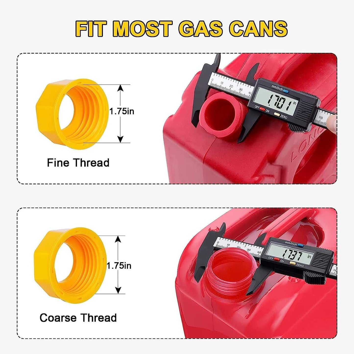 Gas Can Spout Replacement, Includes Nozzle, Vent caps, Rubber Gasket, Drill bits, Auxiliary Base Cap, Two Models Spout Cap Replacement Gas Spouts for Most of Cans (yellow)