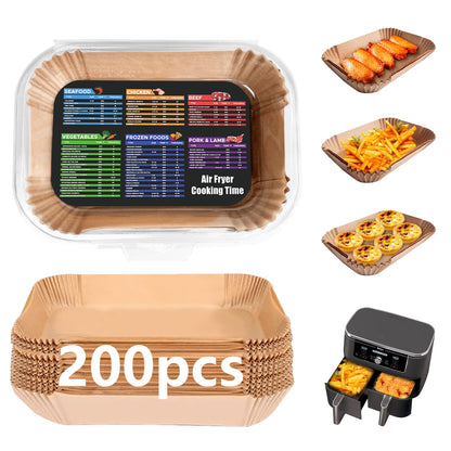 200PCS Air Fryer Liners for Ninja: Higher Non-Stick Disposable Parchment Paper Liner for Ninja DZ201/DZ401 Dual Airfryer Baking - Food Grade Ninja Air Fryer Accessories - Rectangle 8.6 x 5.5 inch