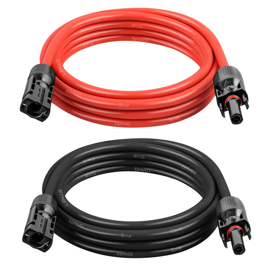 MOOKEERF Solar Panel Extension Cable - 10AWG 5FT Solar Wire with Waterproof Male & Female Connectors for RV, Home, Boat, Car (Red + Black)