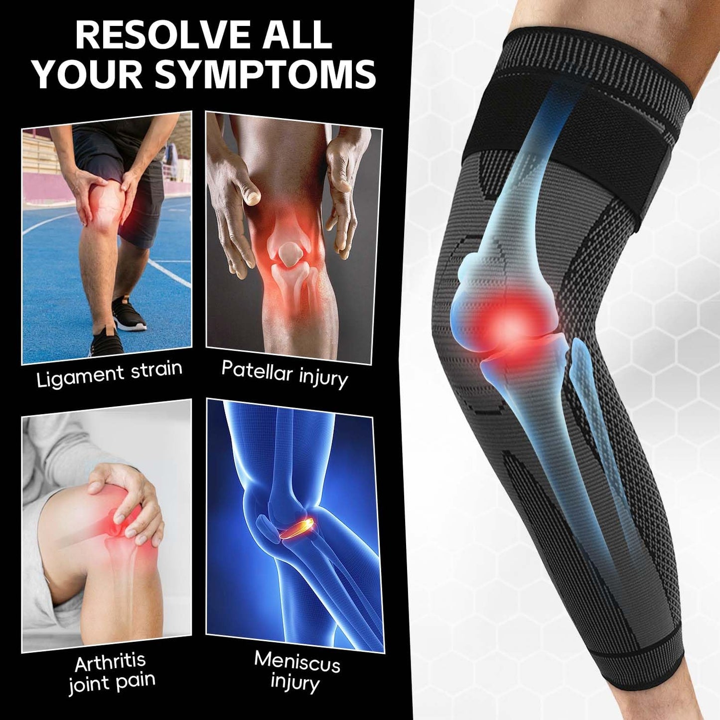 Kecartu 2 Pack Knee Braces for Men & Women, Long Full Leg Compression Knee Support Sleeves for Sports, Workouts, Running, Weightlifting, Basketball, Volleyball - Joint Knee Pain Relief, Black, L