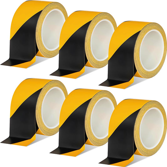 6 Pcs Black & Yellow Floor Hazard Marking Tape, 2 Inch x 108 Feet Caution Tapes Safety Warning Tape for Caution Self Adhesive Hazard Stripe Tapes for Stair, Outdoor Construction