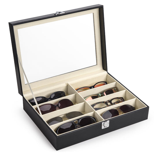 CO-Z Leather Multi Sunglasses Organizer Box for Women Men, Eyeglasses Eyewear Display Case, Sunglass Glasses Storage Box (8 Slot)