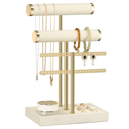 3 Tier Bracelet Holder Display - Beige Velvet Jewelry Organizer Stand, Detachable T Bar Jewelry Holder for Bracelet, Necklace, Watches, Rings, Earrings