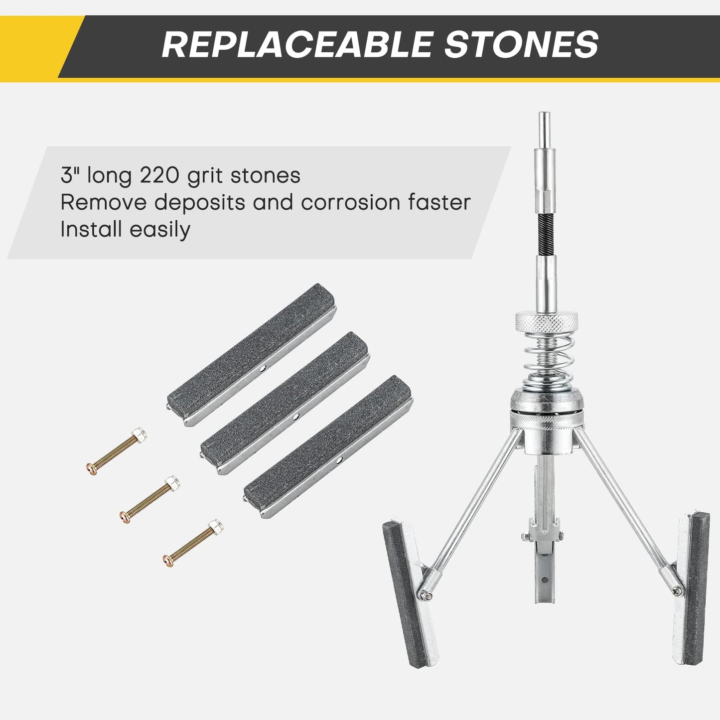 Acymner Engine Cylinder Hone Tool | 5 to 17.7cm Diameter Adjustable Deglazer with Extra 3PCS 3" Long Stones 220 Grit