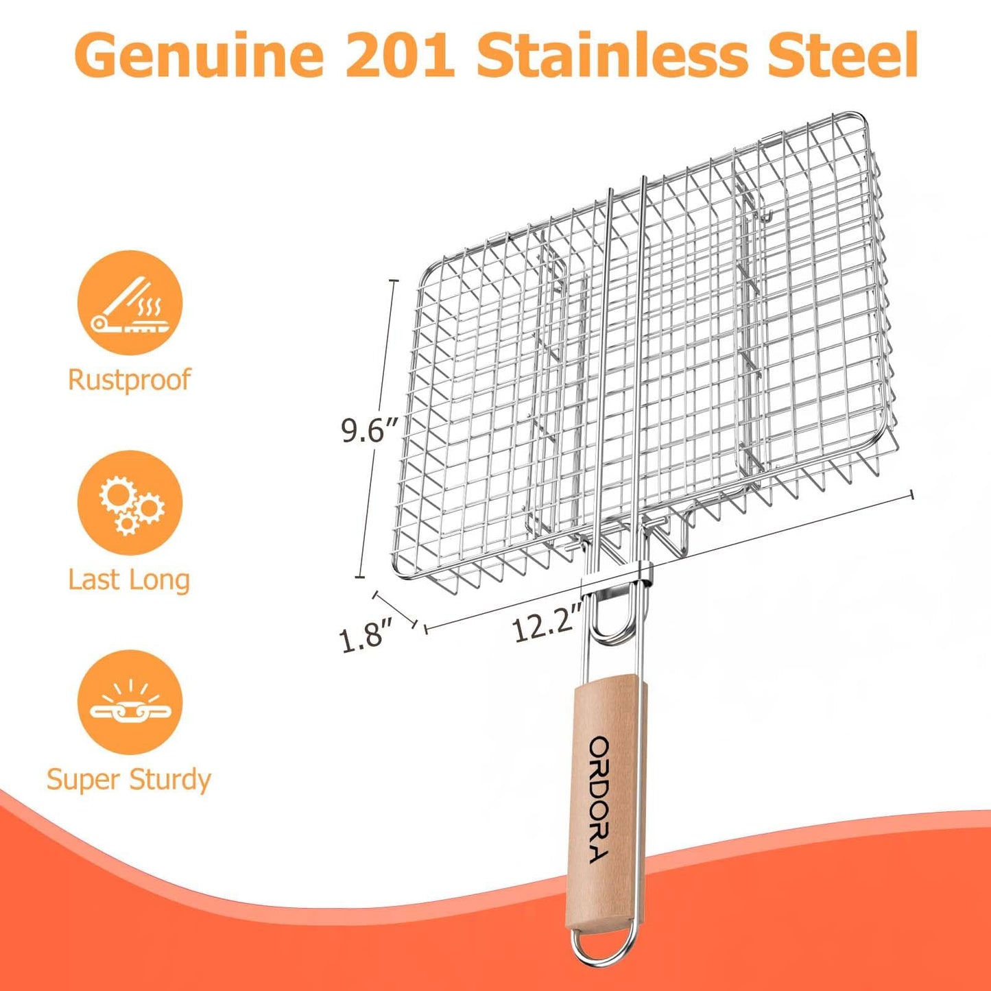 ORDORA Grill Basket, Fish Grill Basket, Rustproof 304 Stainless Steel BBQ Grilling Basket for Meat,Steak, Shrimp, Vegetables, Chops, Heavy Duty Portable Grill Outdoor Camping Grill, Deep
