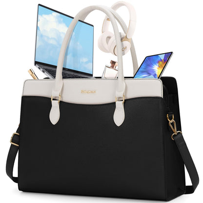 RAINSMORE Laptop Bags for Women 15.6 Inch Leather Laptop Tote Bag Large Capacity Work Tote Bag Waterproof Professional Business Computer Bag Handbag Shoulder Bag for Travel Office College